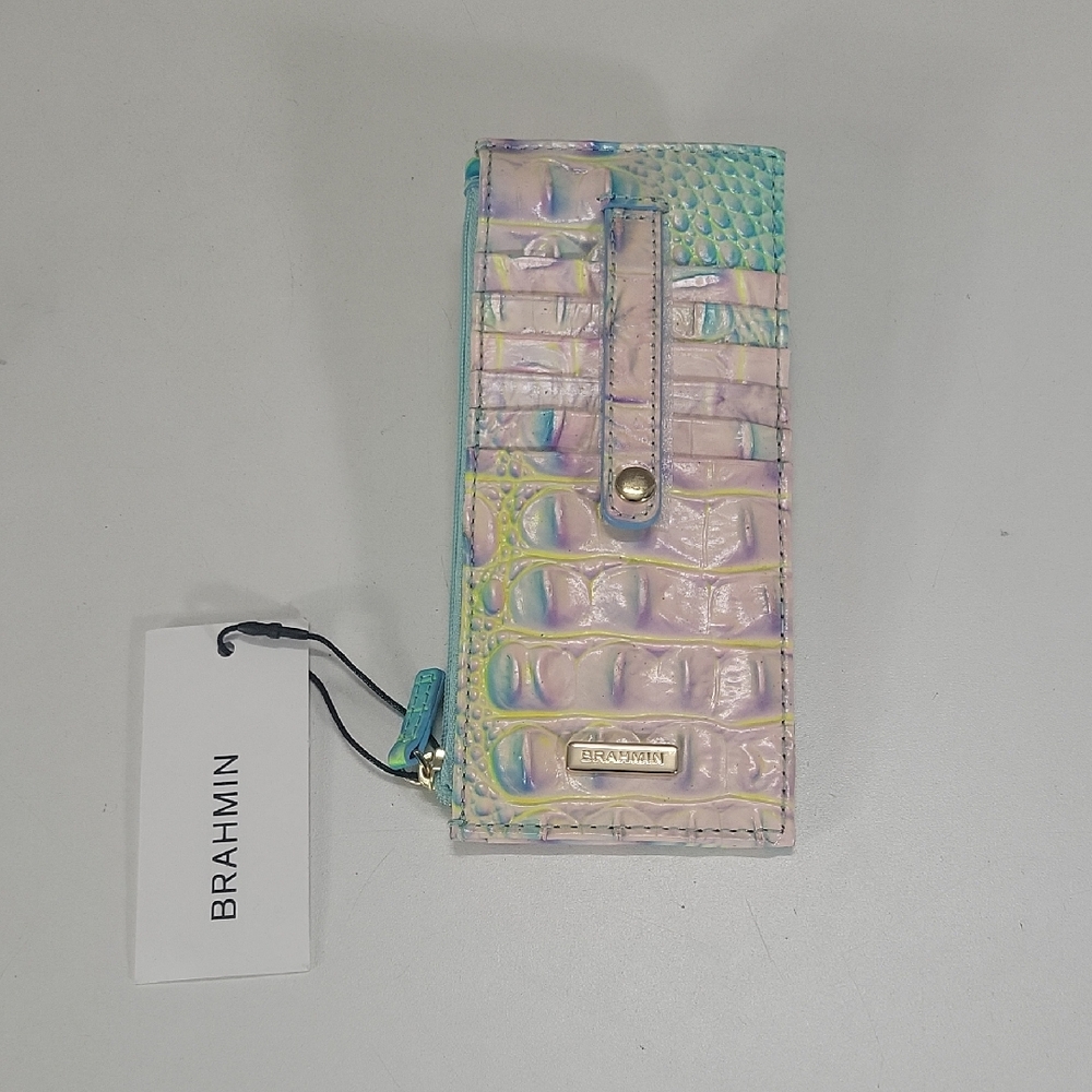 Brahmin Blue Assorted Croc-Embossed Leather Card Wallet NWT